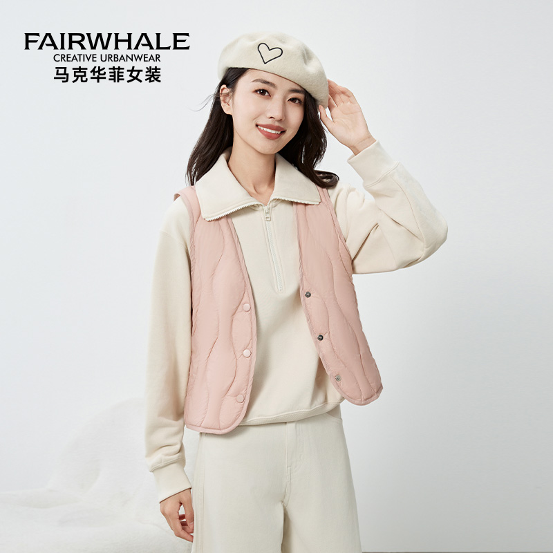 马克华菲短款V领轻薄羽绒马甲女2025冬季新保暖时尚大衣内搭背心
