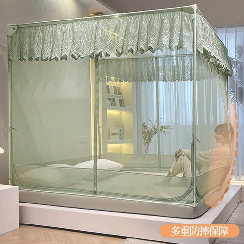 床笠款宝宝防摔蚊帐T型三开门U型回底纹帐易安装支架家用蒙古包新 - 图0