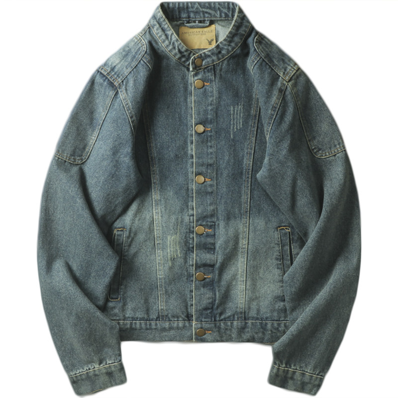 Stand collar spring and autumn casual retro distressed men's denim jacket