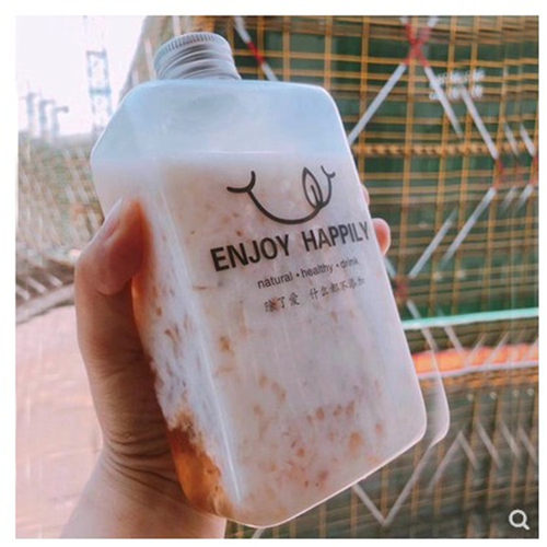 扁方创意瓶 鲜榨果汁一次性饮料瓶 PET塑料奶茶酸梅汤500ml酵素瓶 - 图1