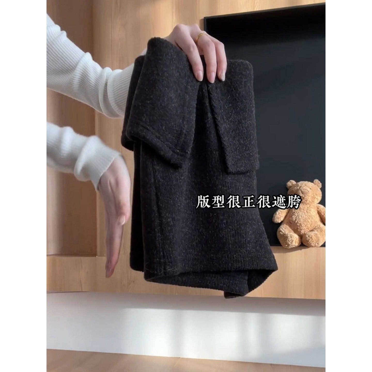 韩系黑色翻腰毛呢短裤女大码胖MM高腰超好看显瘦垂感慵懒风休闲裤,淘宝优惠券,粉丝福利购,淘宝优惠卷