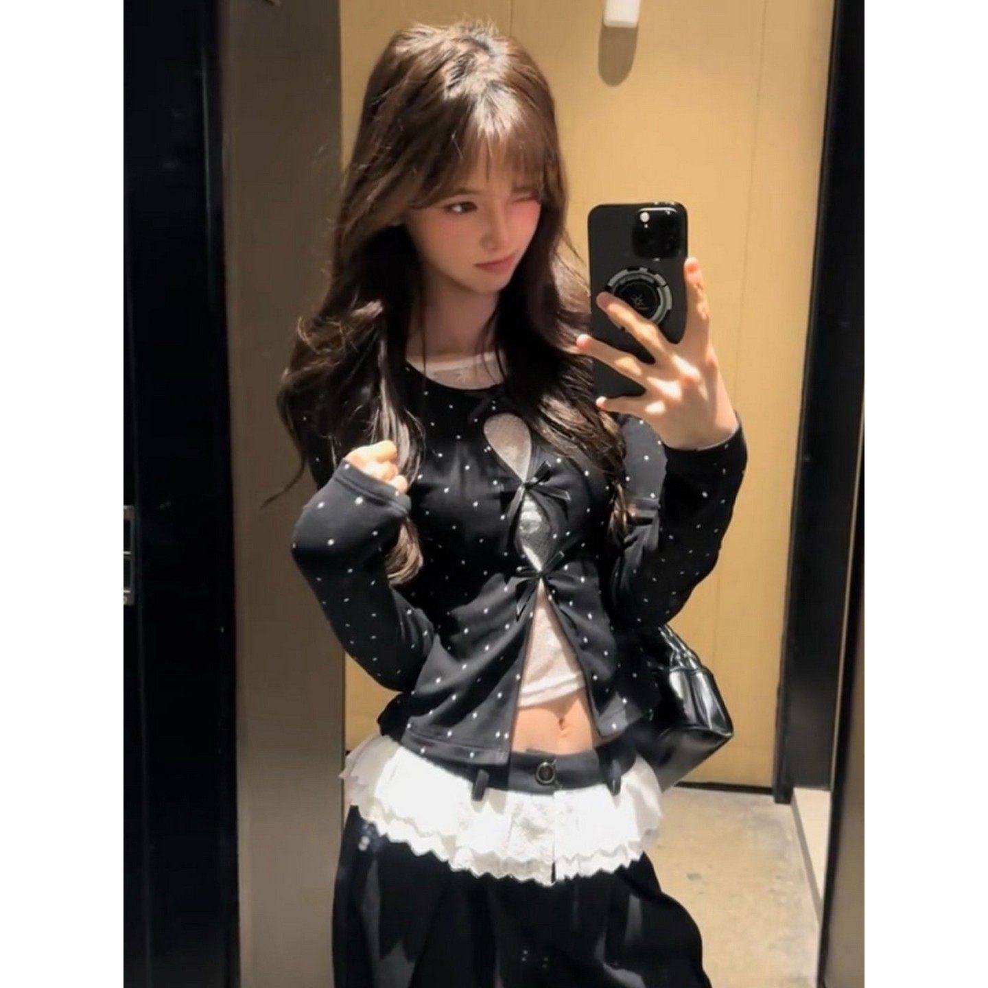 大码胖MM韩系假两件蕾丝拼接镂空内搭上衣女春季修身气质波点T恤,淘宝优惠券,粉丝福利购,淘宝优惠卷