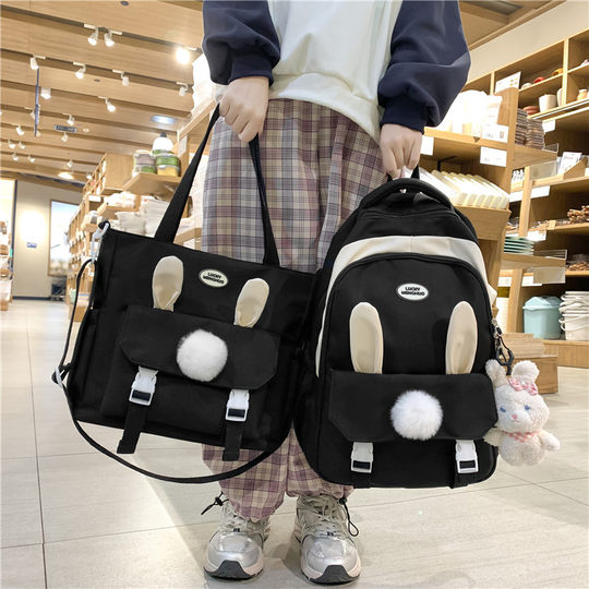 Large-capacity cute rabbit backpack two-piece set