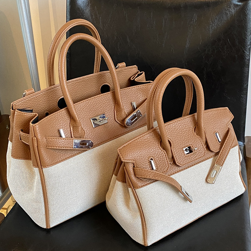 韩国高级感包包女包2025新款斜挎复古撞色铂金包大容量通勤手提包,淘宝优惠券,粉丝福利购,淘宝优惠卷