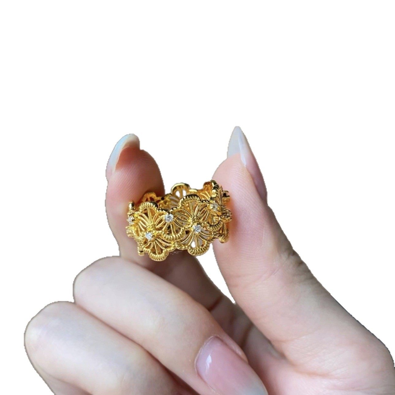 金店同款沙金饰品镂空点钻蕾丝花丝开口戒指复古宫廷风高级感指环,淘宝优惠券,粉丝福利购,淘宝优惠卷