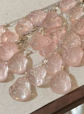 粉水晶吊坠小弥勒佛大肚笑佛DIY女水晶饰品配饰粉水晶佛公项链