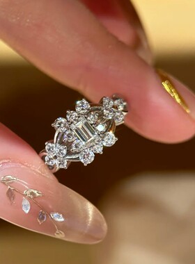 超闪锆石小冰糖精致戒指女微镶四叶花高级感指环个性轻奢风食指戒