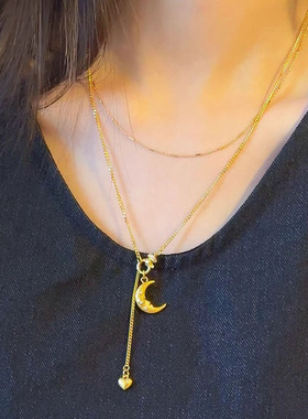 小红书爆款中古半月亮人像脸吊坠项链锁骨链配饰小众设计一件