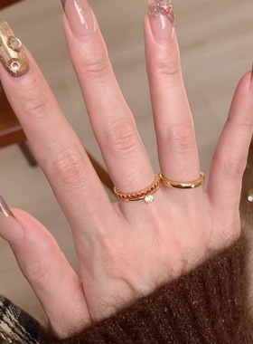 三件套~细款红钻排点钻素圈金戒指女闪钻小众高级感叠戴红宝指环