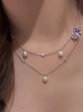 小红书爆款超气质双层珍珠吊坠项链女款高级感精致锁骨链一件