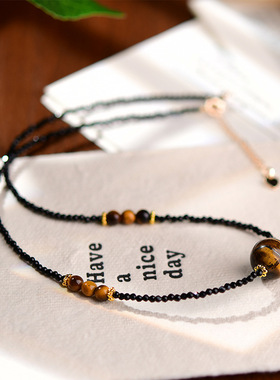 虎眼石项链新中式复古小众美拉德风锁骨链百搭吊坠虎眼石项链