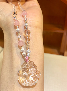 水晶项链白水晶九尾狐狐牌毛衣链长款民族风锁骨链白水晶毛衣链