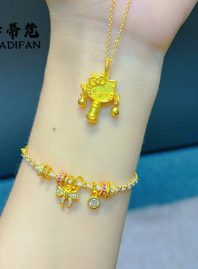 金店同款沙金三丽欧卡通拨浪鼓kt猫吊坠项链女2024爆款可爱甜美风