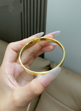 沙金饰品一字光面闭口手镯女一字螺纹设计感时尚仿真金首饰品批发
