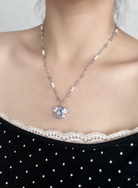 蓝色小熊超闪锆石吊坠双层叠戴项链女小众个性甜酷少女百搭锁骨链
