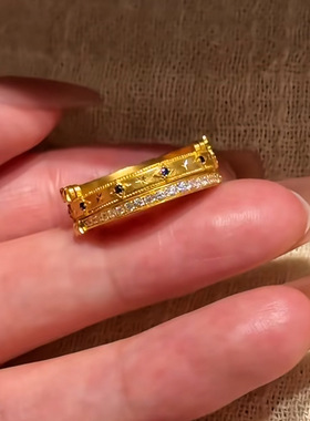 真金24K电镀强保色复古星球仪戒指一款三戴星河溯梦设计款星辰戒