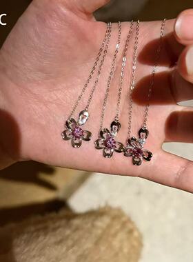 超闪粉钻镂空花朵蝴蝶项链女时尚高级感精致锁骨链轻奢风百搭颈链