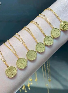 沙金饰品520 告白小金表项链女金店同款轻奢高级感金表吊坠首饰品