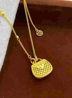 沙金饰品金店同款花丝双喜福字锁包项链女中国风小众设计感锁骨链