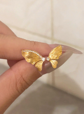 小红书同款拉丝锆石蝴蝶吊坠项链轻奢高级感时尚精致百搭锁骨链女