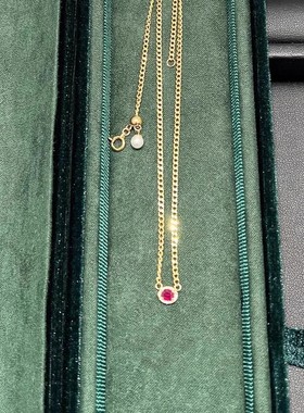 小红书爆款玫瑰红椭圆碎钻红宝石项链轻奢高级感锁骨链一件代发
