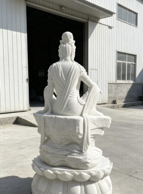 汉白玉自在观音坐山观自在菩萨佛像 庭院寺庙供奉石雕观音像定制