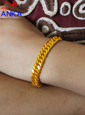 黄铜镀金手链男士蛇骨链大气福字扣手串 镀沙金手表链情人节礼物