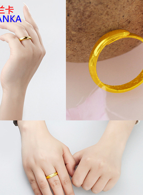 黄铜镀金戒指简约情侣对戒可调节镀沙金尾戒可刻字七夕情人节礼物