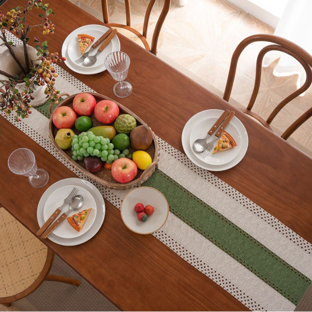 法式复古绿白棉麻拼接撞色桌旗时尚清新编织流苏装饰餐垫茶几盖巾,淘宝优惠券,粉丝福利购,淘宝优惠卷