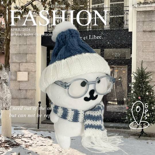 13cm自嘲熊挂件娃衣蓝色毛线帽子围巾可爱冬季娃娃围巾配饰便宜