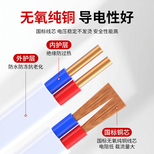 电线国标纯铜芯R软线电缆线2芯1.5 2.5 46平方硬线BVVB家用护套线 - 图1