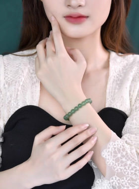 天然东陵玉圆珠手链时尚简约印度翡翠玉石手链