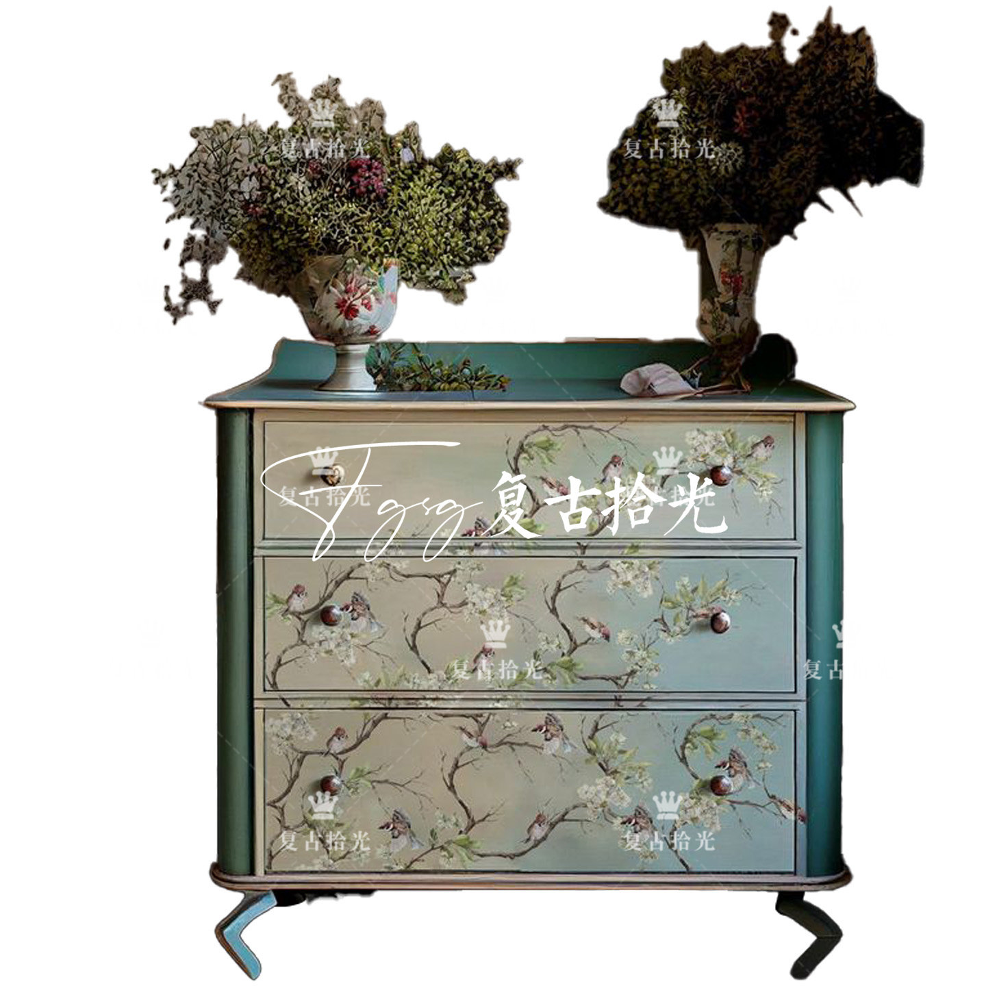 复古拾光 法式复古风花鸟图案实木玄关柜 斗柜 储物柜 家用装饰柜,淘宝优惠券,粉丝福利购,淘宝优惠卷