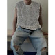 Reflective yarn threaded fringed hollow knitted vest
