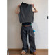 Dannyandzee 230g heavy cotton wash and fried color breast spliced ​​short sleeveless sweat vest vest men