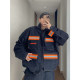 Dannyandzee spring retro street original cow color reflective strips spliced ​​three-dimensional pocket jacket men's INS