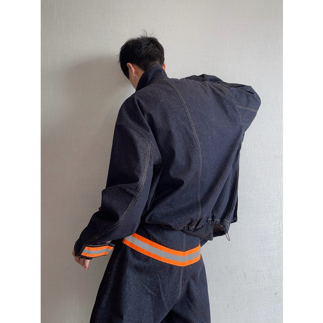 Dannyandzee spring retro street original cow color reflective strips spliced ​​three-dimensional pocket jacket men's INS