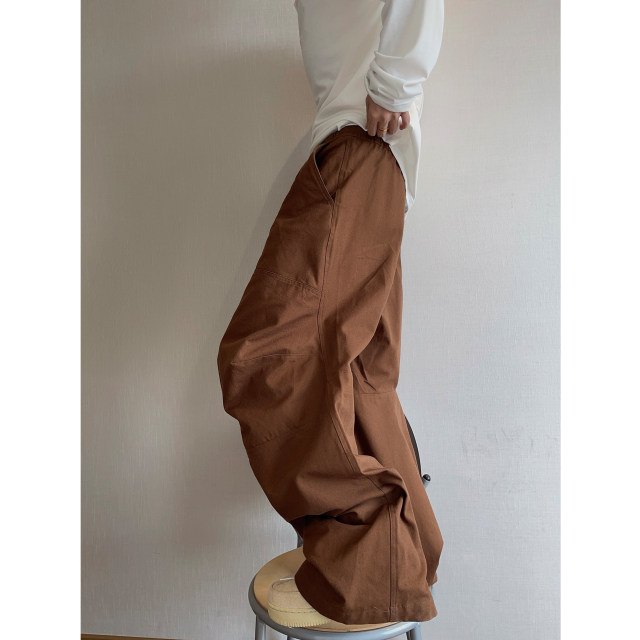 Dannyandzee spring retro all-match washed distressed brown tiger pattern canvas scimitar pants overalls for men INS