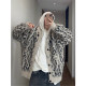 Dannyandzee spring retro warm khaki leopard print jacquard brushed button cardigan sweater jacket for men INS