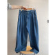 Dannyandzee winter retro heavy washed blue plus velvet thickened warm wide leg jeans men's trousers INS
