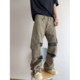 Dannyandzee spring and summer retro old army green canvas splicing mesh low-waist overalls scimitar pants for men