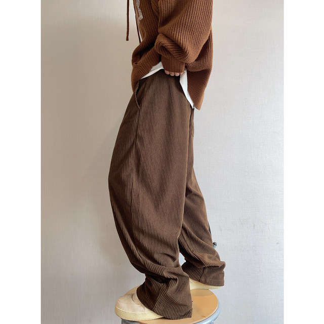 Dannyandzee spring retro chestnut brown thick strips drape corduroy ribbon machete pants casual pants