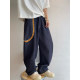 Dannyandzee spring retro all-match navy blue raw cow color tiger stripe web jeans men's scimitar pants INS