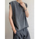 Dannyandzee 230g heavy cotton wash and fried color breast spliced ​​short sleeveless sweat vest vest men