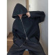 Dannyandzee spring retro handsome black hooded PU leather silver zipper windproof jacket for men INS