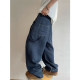 Dannyandzee summer versatile navy blue linen topstitch streamers curled straight pants trousers overalls for men