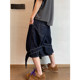 Dannyandzee summer retro all-match loose silhouette denim color double ribbon denim shorts five-quarter pants for men