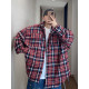 Dannyandzee spring retro all-match loose red and blue large plaid exaggerated stand collar zipper jacket for men
