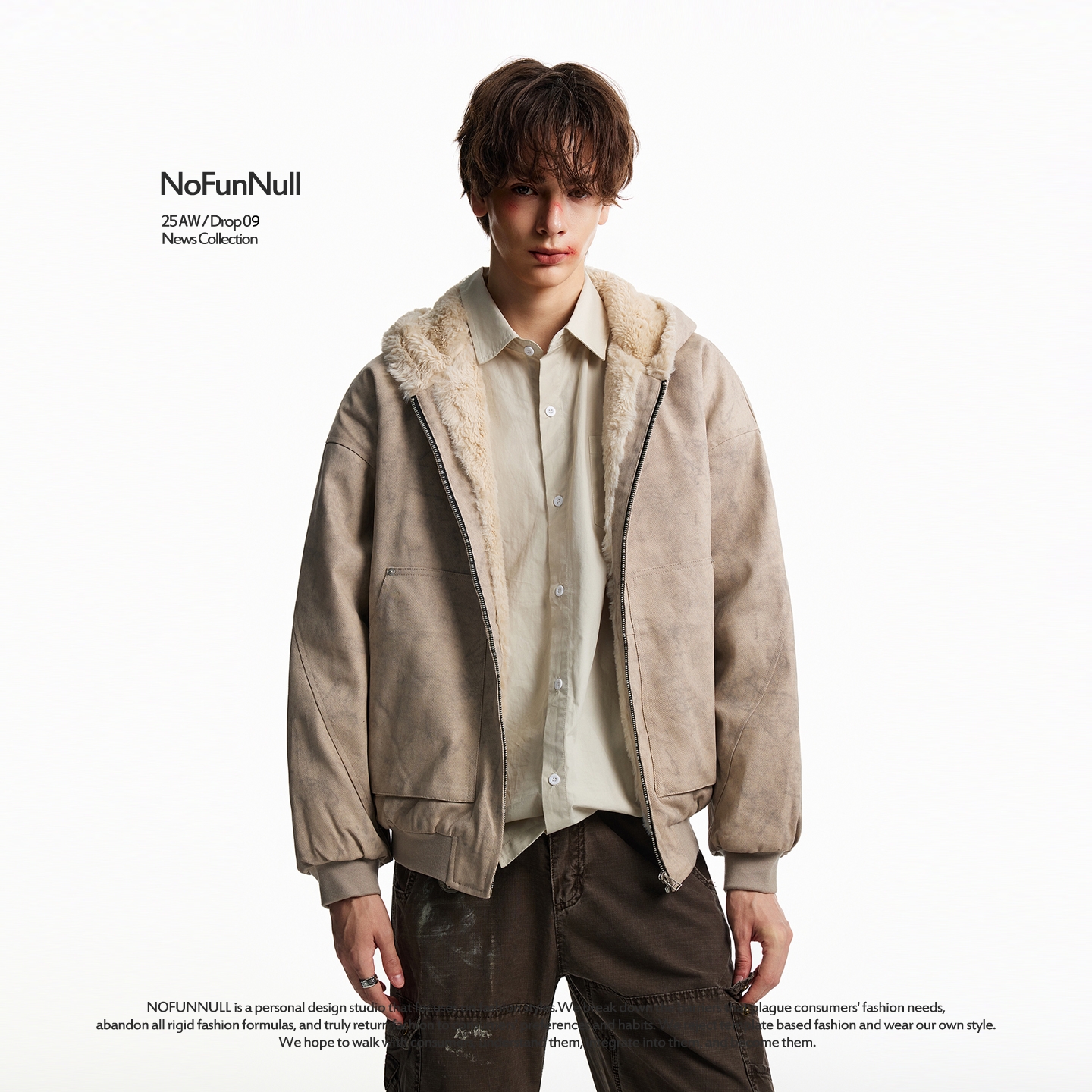 NOFUNNULL 重磅加绒加厚大理石纹座山雕棉衣男女秋冬保暖连帽外套 - 图0