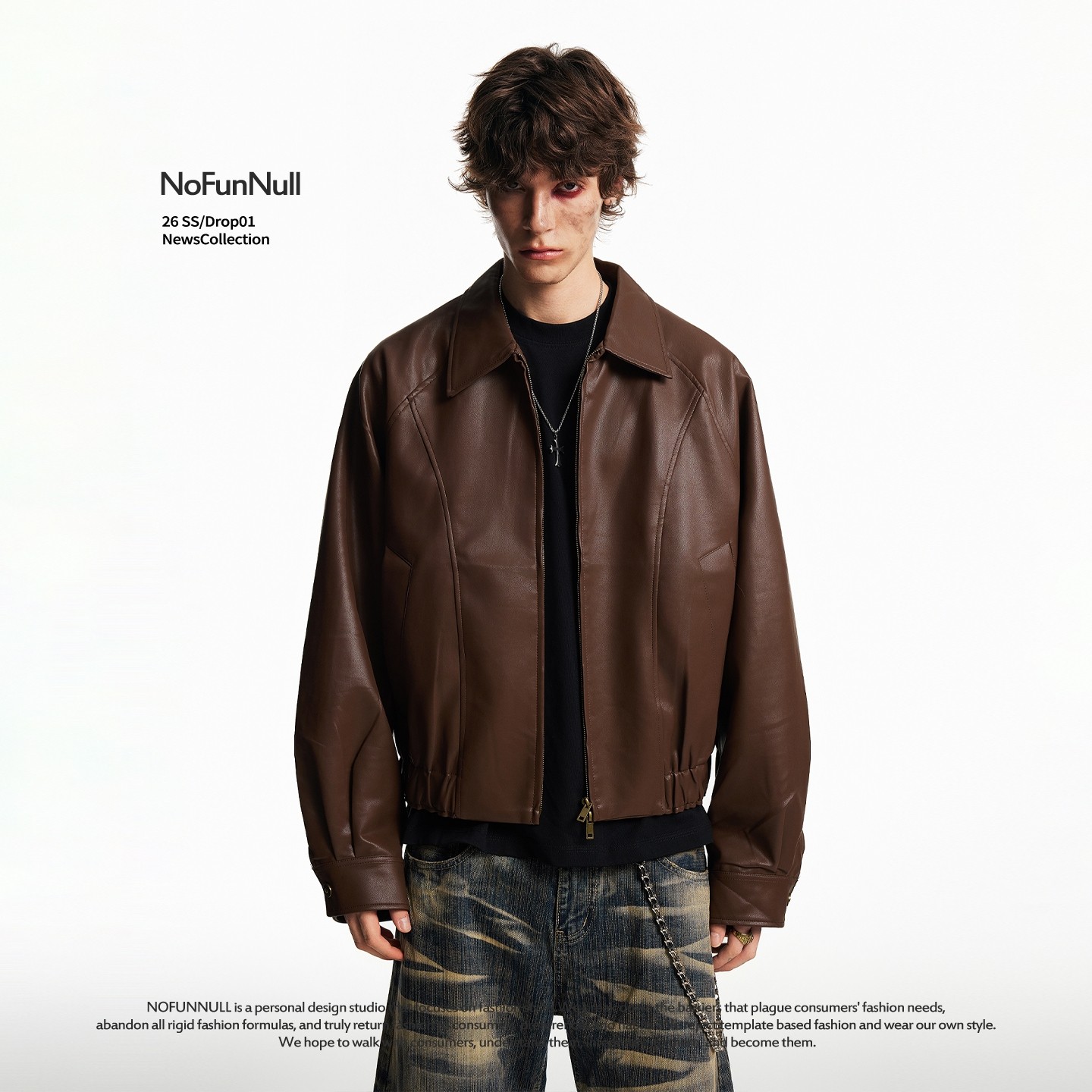 NOFUNNULL 美式复古PU皮衣春季男女机车风极简风短宽结构廓形夹克,淘宝优惠券,粉丝福利购,淘宝优惠卷